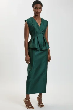 KarenMillen Robe Midi Péplum En Satin Structuré<Femme Robes Mi-Longues|Satin Et Dentelle