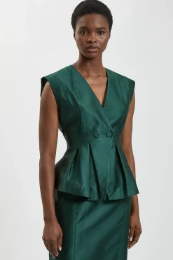KarenMillen Robe Midi Péplum En Satin Structuré<Femme Robes Mi-Longues|Satin Et Dentelle