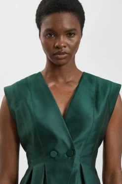 KarenMillen Robe Midi Péplum En Satin Structuré<Femme Robes Mi-Longues|Satin Et Dentelle