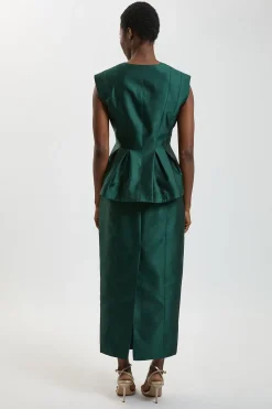 KarenMillen Robe Midi Péplum En Satin Structuré<Femme Robes Mi-Longues|Satin Et Dentelle