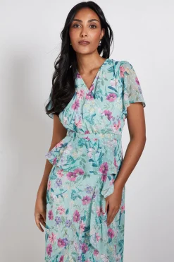Robe Midi Péplum À Volants Et Imprimé Fleuri Petite