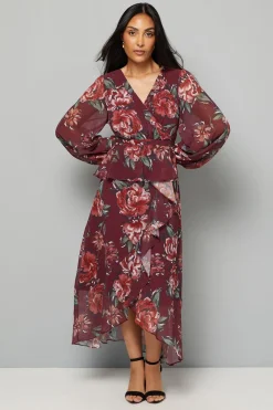 Robe Midi Péplum à Volants Floraux Petite