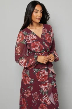 Robe Midi Péplum à Volants Floraux Petite