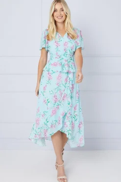 Robe Midi Péplum à Volants Motif Floral Petite