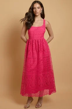 Robe Midi Premium En Dentelle À Encolure Carrée