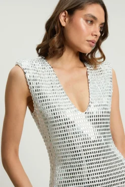 KarenMillen Robe Midi Premium En Jersey À Encolure Plongeante Sans Manches Ornée De Cristaux<Femme Robes Mi-Longues|Robes