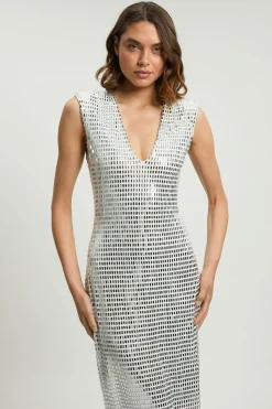 KarenMillen Robe Midi Premium En Jersey À Encolure Plongeante Sans Manches Ornée De Cristaux<Femme Robes Mi-Longues|Robes