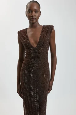 KarenMillen Robe Midi Premium En Jersey Ornée De Cristaux, Sans Manches, À Décolleté Plongeant<Femme Robes|Robes Mi-Longues