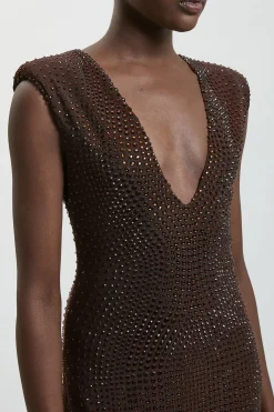 KarenMillen Robe Midi Premium En Jersey Ornée De Cristaux, Sans Manches, À Décolleté Plongeant<Femme Robes|Robes Mi-Longues