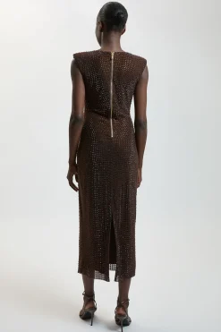 KarenMillen Robe Midi Premium En Jersey Ornée De Cristaux, Sans Manches, À Décolleté Plongeant<Femme Robes|Robes Mi-Longues