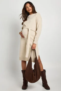 Robe midi pull de maternité à col rond
