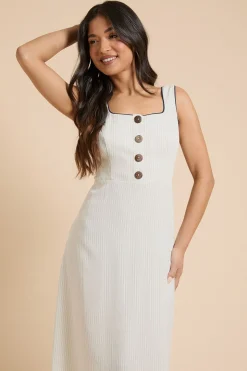 Robe Midi À Rayures Avec Boutons Petite Taille