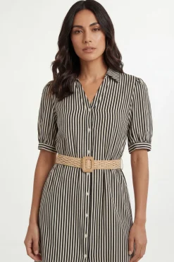 Robe Midi À Rayures Avec Ceinture (s)