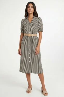 Robe Midi À Rayures Avec Ceinture (s)
