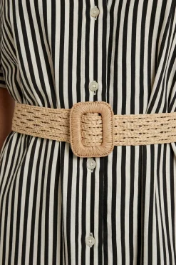 Robe Midi À Rayures Avec Ceinture (s)