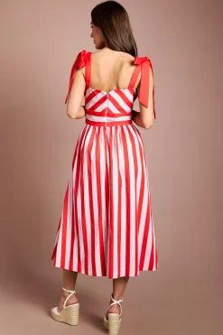 Coast Robe Midi À Rayures Et Imprimé Placé Avec Liens Aux Épaules<Femme Robes|Robes Mi-Longues