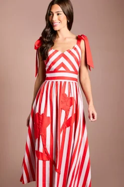 Coast Robe Midi À Rayures Et Imprimé Placé Avec Liens Aux Épaules<Femme Robes|Robes Mi-Longues