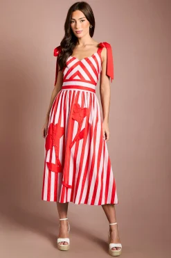 Coast Robe Midi À Rayures Et Imprimé Placé Avec Liens Aux Épaules<Femme Robes|Robes Mi-Longues