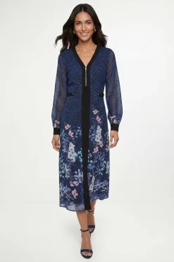 Wallis Robe Midi À Rayures Florales Avec Fermeture Éclair<Femme Robes Mi-Longues|Robes À Manches Longues