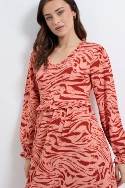 Dorothy Perkins Robe Midi Rose à Imprimé Animal avec Col à Volants et Manches Bouffantes<Femme Robes|Robes Mi-Longues