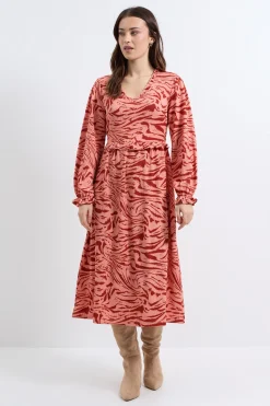 Dorothy Perkins Robe Midi Rose à Imprimé Animal avec Col à Volants et Manches Bouffantes<Femme Robes|Robes Mi-Longues