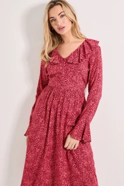 Dorothy Perkins Robe Midi Rose à Imprimé Animal avec Col à Volants et Boutonnage Devant<Femme Toutes Les Robes|Robes Mi-Longues