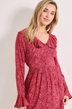 Dorothy Perkins Robe Midi Rose à Imprimé Animal avec Col à Volants et Boutonnage Devant<Femme Toutes Les Robes|Robes Mi-Longues