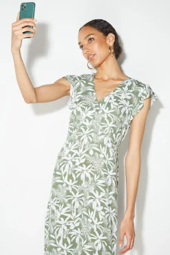 Robe Midi Safari Petite à Manches Volantées et Boutons
