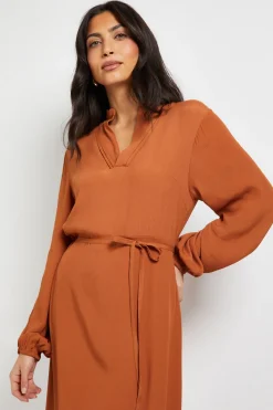 Robe Midi Sans Col en Viscose avec Détails de Coutures