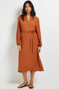 Robe Midi Sans Col en Viscose avec Détails de Coutures