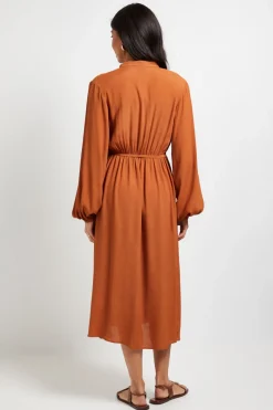 Robe Midi Sans Col en Viscose avec Détails de Coutures