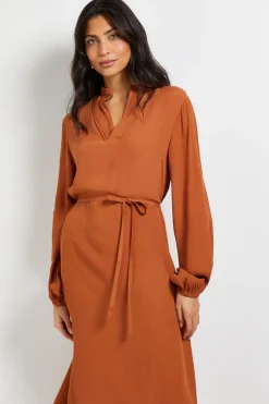 Robe Midi Sans Col en Viscose avec Détails de Coutures