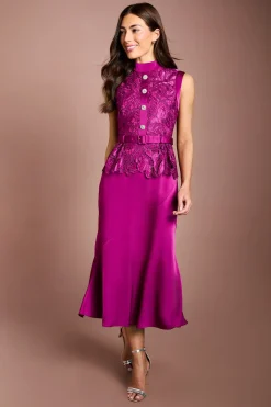 Coast Robe Midi Sans Manches Avec Corsage En Dentelle Et Jupe En Satin<Femme Robes Mi-Longues|Satin Et Dentelle