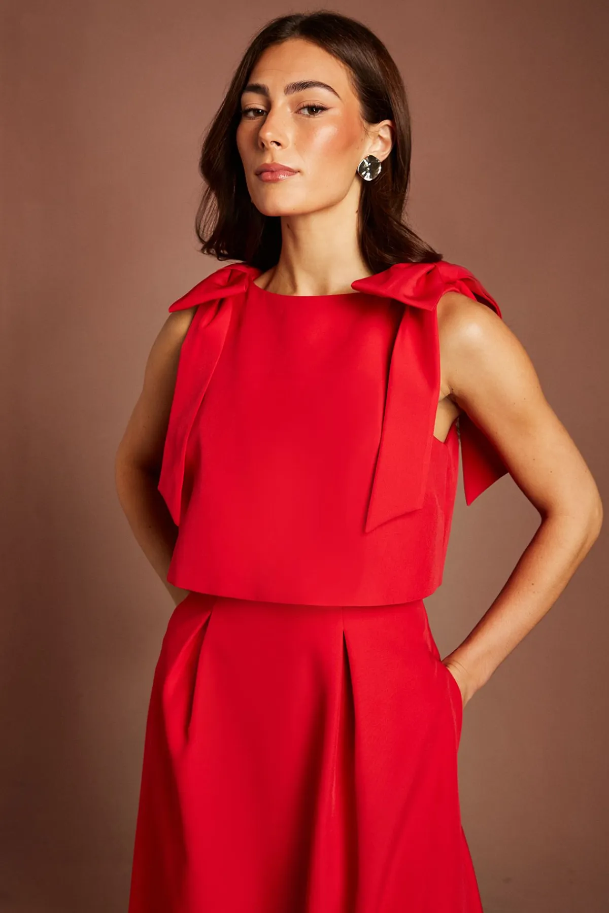 Coast Robe Midi Sans Manches Avec Nœuds Aux Épaules Et Superposition De Corsage<Femme Toutes Les Robes|Robes Mi-Longues