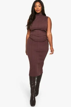 ROBE MIDI SANS MANCHES À COL HAUT POUR GRANDES TAILLES