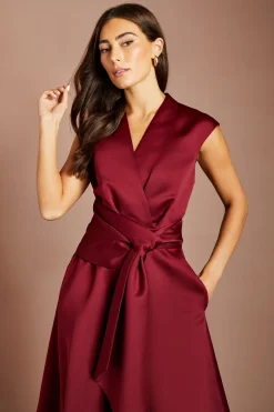 Robe Midi Sans Manches À Col V Avec Détail Cache-cœur