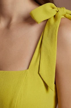 Robe Midi Sans Manches En Crêpe Avec Bretelles À Détail Nœud