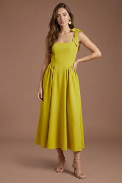 Robe Midi Sans Manches En Crêpe Avec Bretelles À Détail Nœud