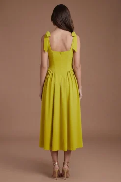 Robe Midi Sans Manches En Crêpe Avec Bretelles À Détail Nœud
