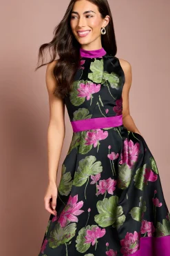Robe Midi Sans Manches En Jacquard Avec Ceinture En Satin