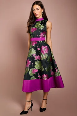Robe Midi Sans Manches En Jacquard Avec Ceinture En Satin
