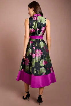 Robe Midi Sans Manches En Jacquard Avec Ceinture En Satin