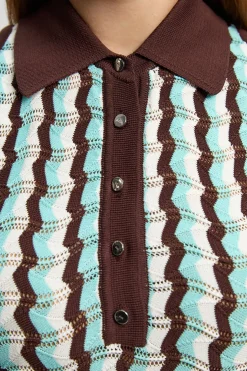 Robe Midi Sans Manches En Maille Pointelle À Col Contrastant Petite Taille