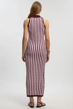 Robe Midi Sans Manches En Maille Pointelle À Col Contrastant