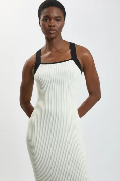 Robe Midi Sans Manches En Maille Côtelée Plissée À Blocs De Couleur