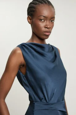KarenMillen Robe Midi Sans Manches En Satin Texturé À Détail De Volants<Femme Robes Mi-Longues|Satin Et Dentelle