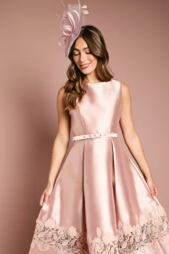 Robe Midi Sans Manches En Sergé Avec Finition Dentelle Et Ceinture