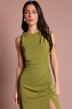 Robe Midi Sans Manches Froncée Avec Détail Boucle