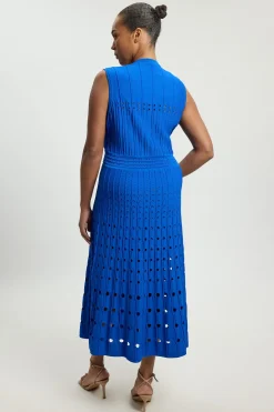 Robe Midi Sans Manches Grande Taille En Maille À Détails Ajourés