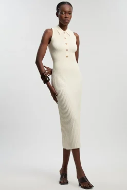 KarenMillen Robe Midi Sans Manches Militaire En Maille Côtelée<Femme Robes|Robes Mi-Longues